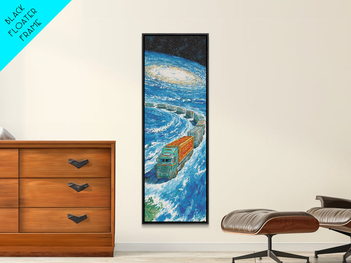 Futuristic Space Train Galaxy Canvas Print, Sci Fi Travel Wall Decor, Blue Cosmic Artwork, Modern Office Art Gift For Him