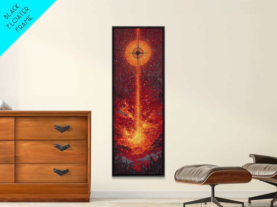 Solar Eclipse Fire Beam Wall Art, Red Orange Abstract Canvas Print, Mystical Space Decor, Modern Statement Home Decor Gift