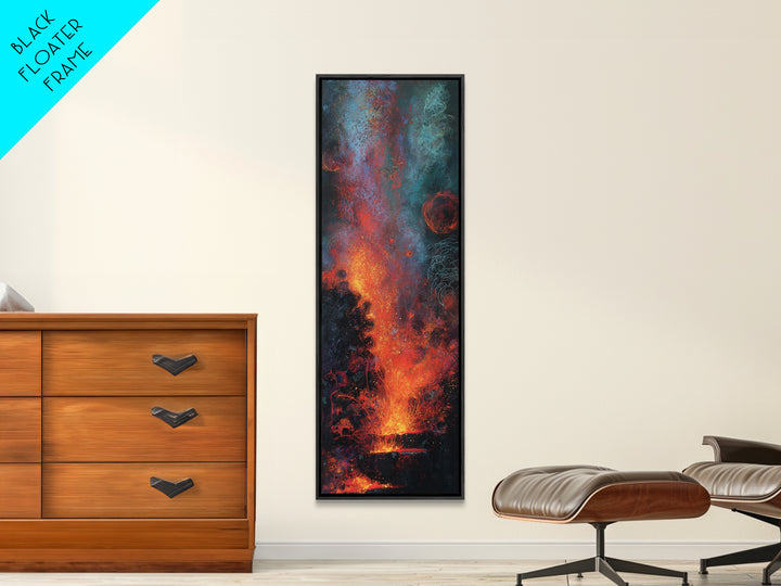 Cosmic Volcano Eruption Wall Art, Teal Red Orange Abstract Canvas Print, Dreamy Space Decor, Modern Large Wall Decor Gift
