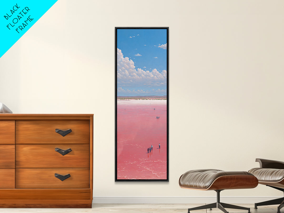 Vast Pink African Salt Flat Under Blue Sky Wall Art, Minimal Lake Landscape Print, Serene Travel Decor For Living Room Gift