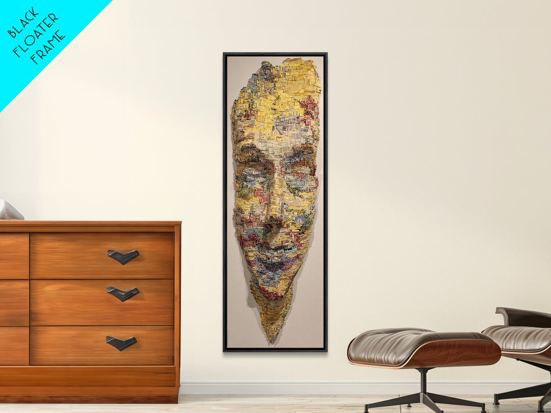 Textured Yellow African Mask Portrait Wall Art, Abstract Tribal Face, Modern Afrocentric Decor, Cultural Home Decor Gift