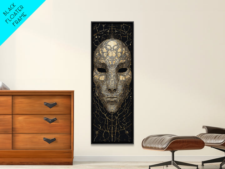 Gold And Black African Tribal Mask Canvas Print, Mystical Face Artwork, Afrocentric Wall Decor, Bold Cultural Home Decor