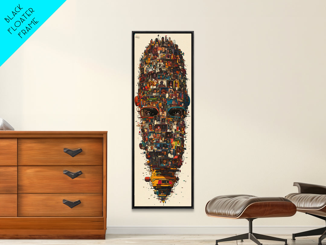 Contemporary African Mask Portrait Framed Canvas Print, Mosaic Community Face, Modern Afrocentric Wall Decor Art Gift For Home