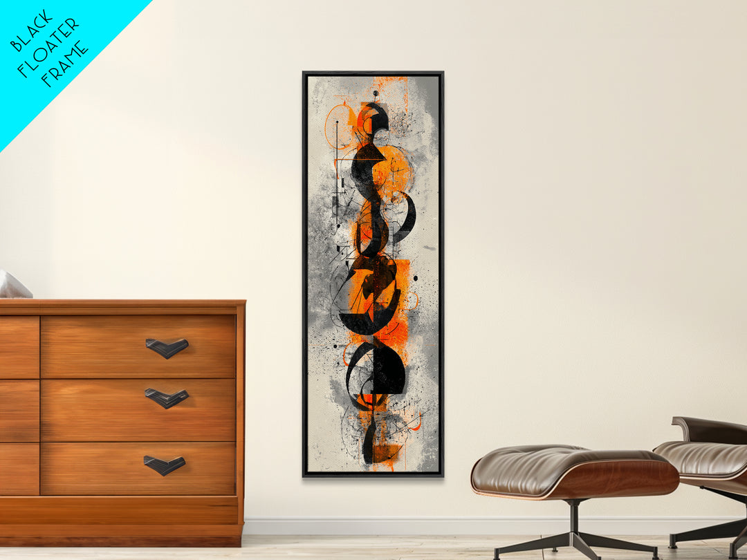Orange Black Abstract Figure Canvas Print, Modern African Inspired Wall Art, Afrocentric Geometric Luxury Home Decor Statement Piece