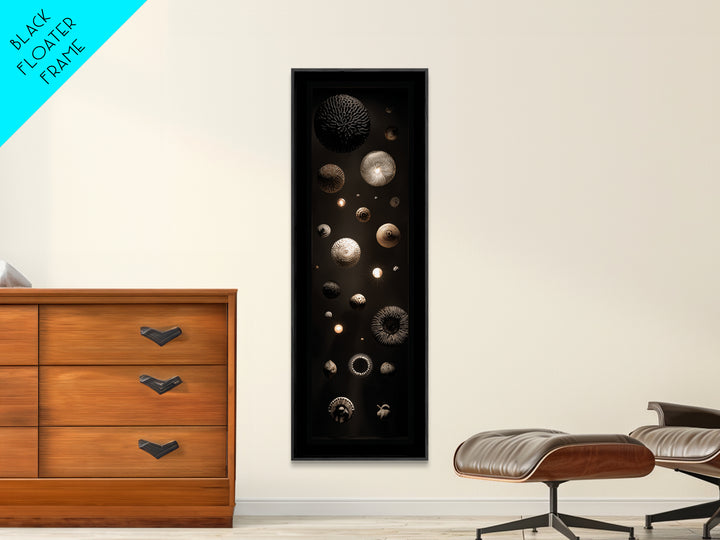 Celestial African Basket Sphere Wall Art, Black Gold Gallery Canvas Print, Textured Tribal Decor, Modern Luxury Art For Home