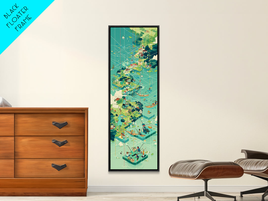 Turquoise Island Village Wall Art, African Coastal Landscape Print, Modern Travel Poster For Bright Living Room Decor Gift