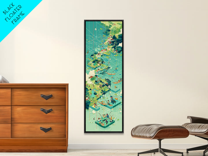 Turquoise Island Village Wall Art, African Coastal Landscape Print, Modern Travel Poster For Bright Living Room Decor Gift