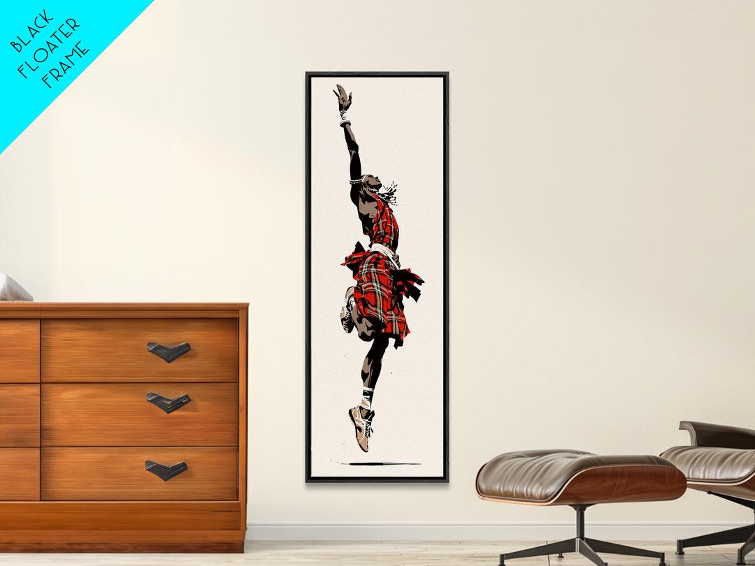 Leaping Maasai Warrior Canvas Print, African Tribal Dance Wall Art, Red Fabric Culture Decor For Bold Modern Living Room Decor