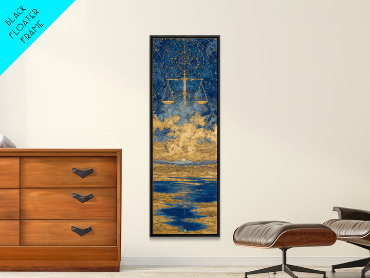 Golden Libra Scales Wall Art, Celestial Zodiac Canvas Print, Blue Ocean Astrology Decor For Modern Bedroom And Living Room Decor Gift