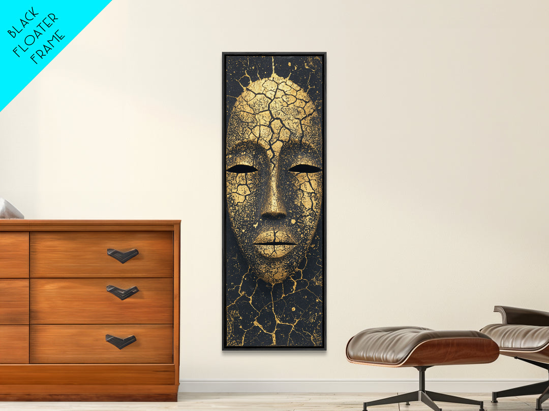 Cracked Gold African Mask Wall Art, Abstract African Portrait Canvas Print, Black And Gold Tribal Decor For Modern Home Gift