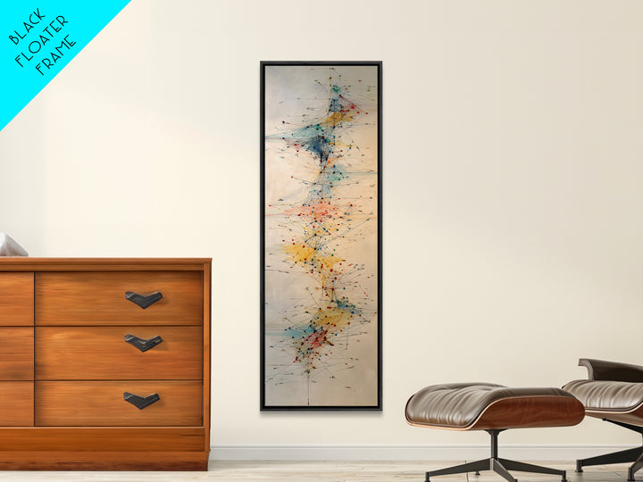 Delicate Abstract Network Wall Art, Teal Red Yellow Line Painting Canvas Print, Modern Minimalist Office Decor Gift For Home