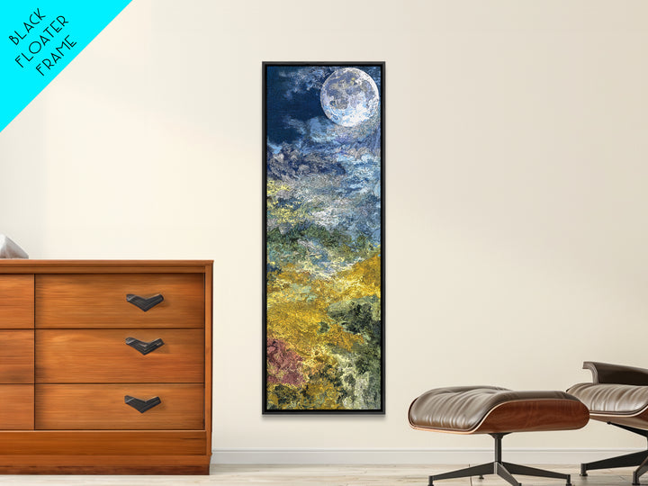 Textured Full Moon Over Blue Gold Hills Wall Art, Dreamy Nature Scene Art, Large Decor Art, Living Room Decor, Unique Canvas Print