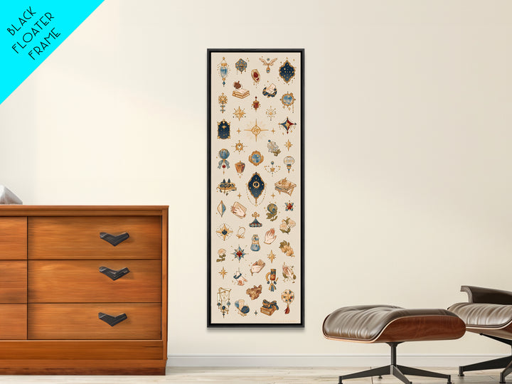 Celestial Gold Charms And Blue Talismans Wall Art, Boho African Inspired Decor, Ethnic Patterns, Mystical Gallery Print Set