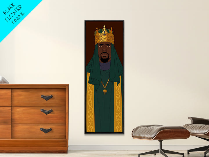Green Veiled African King With Gold Crown Canvas Print, Black Man Portrait Wall Art, Royal Afrocentric Home Decor Gift For Him