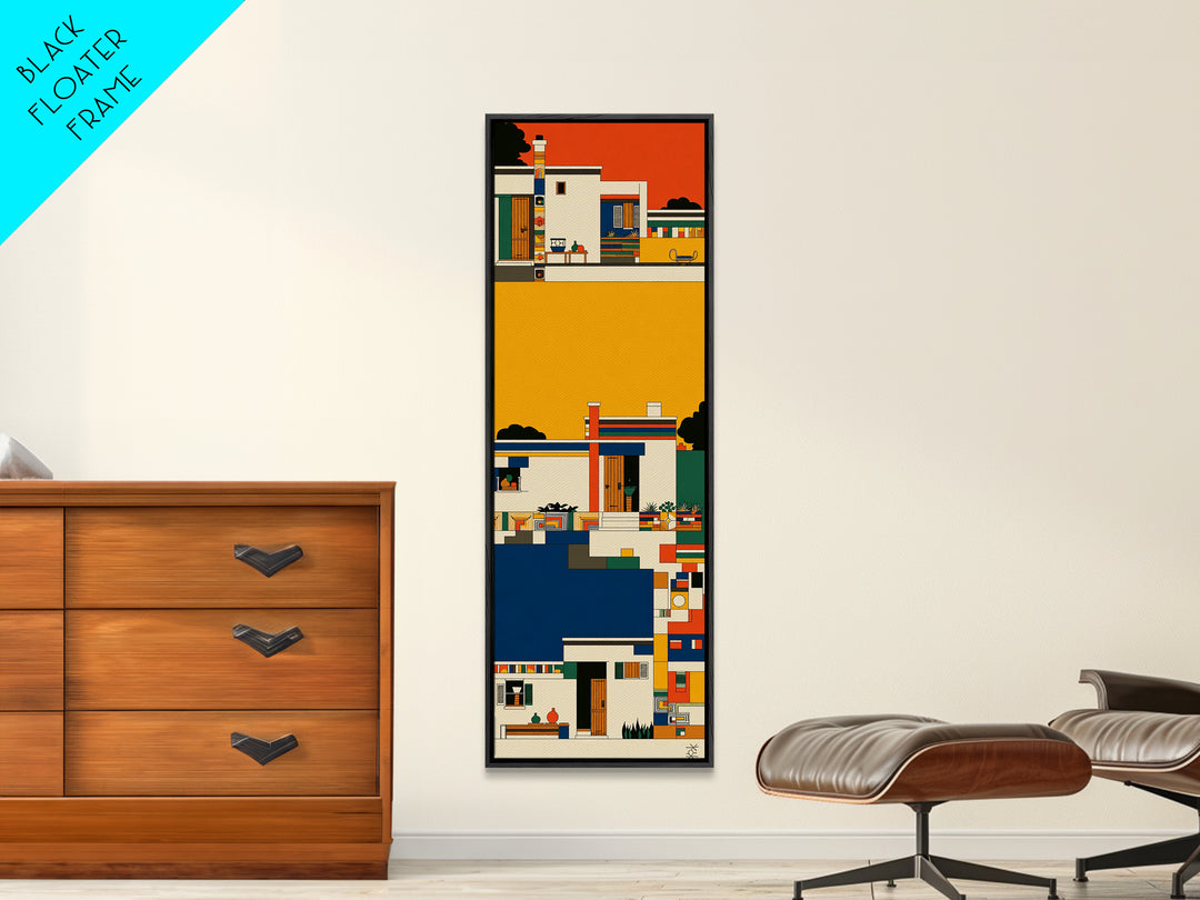 Colorful African Village Houses Wall Art, Geometric Architecture Canvas Print, Afrocentric Home Decor, Modern Tribal Poster