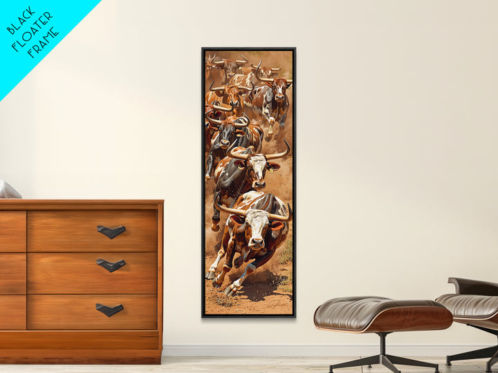 Charging African Cattle Herd In Dusty Earth Tones Canvas Print, Safari Animal Wall Decor, Rustic Farmhouse Statement Art