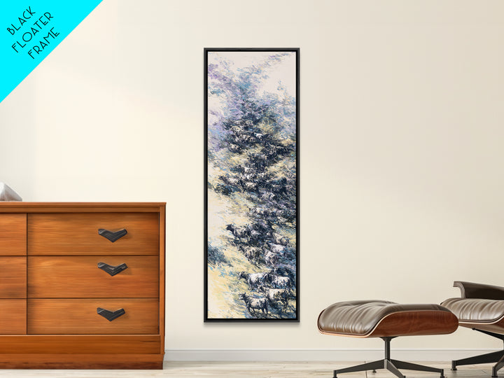 Blue Winter African Tree With Grazing Cattle Wall Art, Serene Safari Landscape, Nature Scene Home Decor For Modern Farmhouse