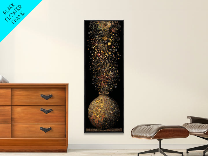Golden Cosmic Vase With Sparkling Stardust, Canvas Print, Abstract Wall Art, Luxury Home Decor, Elegant Statement Artwork
