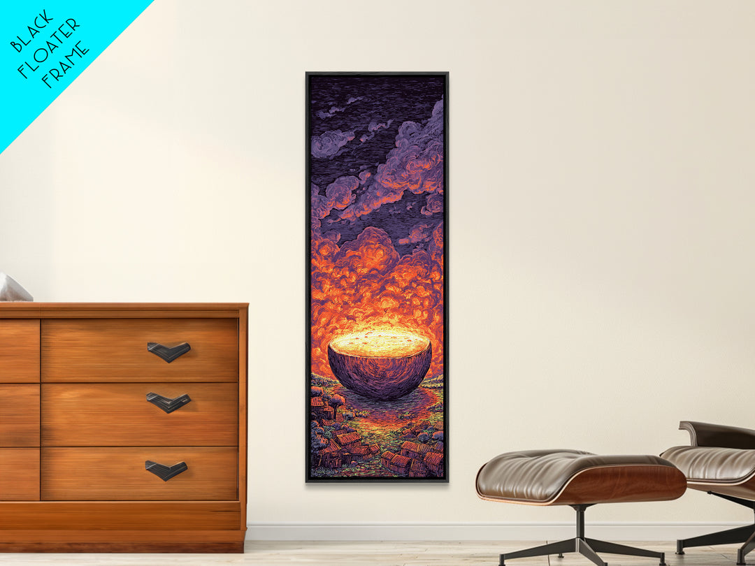 Glowing Celestial Bowl Beneath Fiery Clouds, Canvas Print, Abstract Wall Art, Dreamy Decor, Modern Home Decor Gift For Living Room