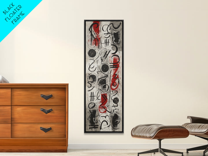 Red Black Abstract Glyphs Canvas Print, African Inspired Symbols, Modern Tribal Wall Decor, Bold Contemporary Art For Living Room