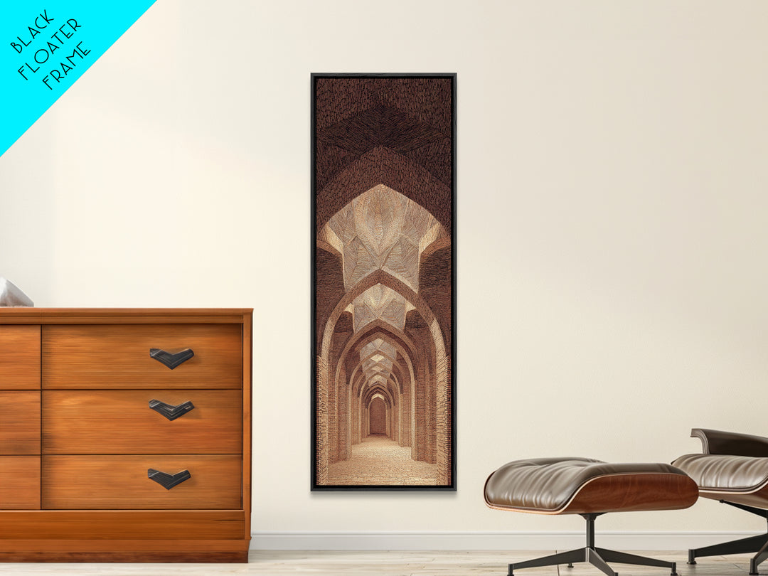 Sepia Arched Corridor Framed Canvas Print, Moroccan Inspired Architecture Wall Art, Earth Tone Boho Decor, Elegant Home Art
