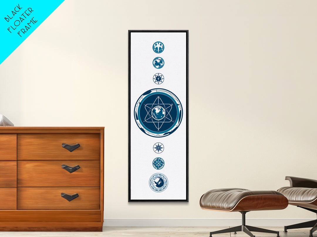 Blue Atomic Earth Diagram Canvas Print, Scientific Geometric Wall Art, Minimalist Digital Poster, Modern Office Decor Gift