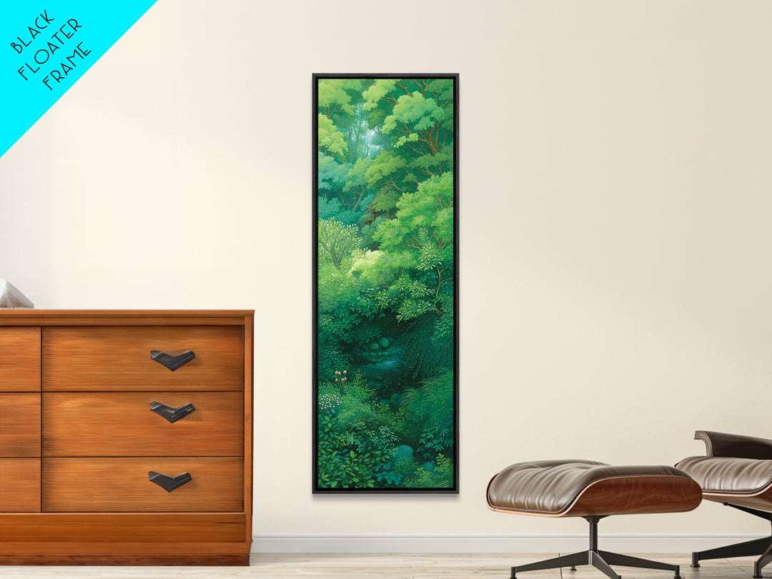 Verdant Hidden Creek And Soft Green Canopy Framed Canvas Print, Botanical Wall Art, Nature Scene, Calming Forest Decor Gift