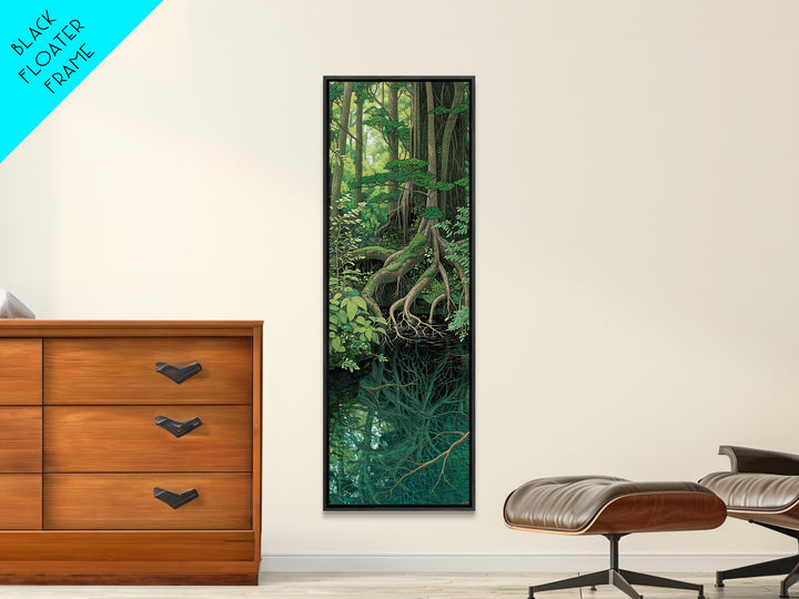 Cypress Roots Reflected In Dark Forest Water Canvas Print, Swamp Landscape Wall Art, Nature Scene, Rustic Green Decor Gift