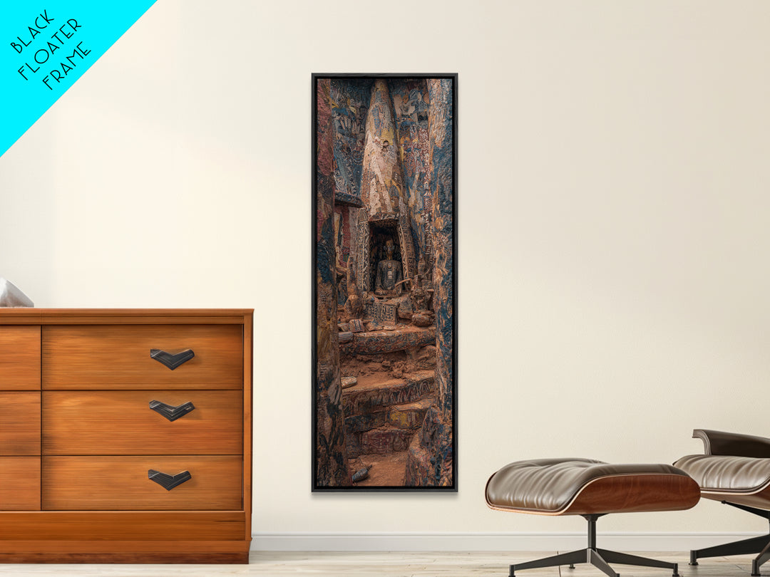 Carved Canyon Sanctuary And Ancient Stone Door Canvas Print, Earth Tone Wall Art, Textured Tribal Decor, Unique Gift For Home