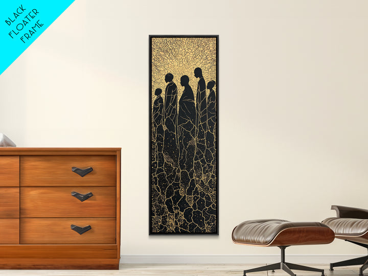 Golden Silhouette African Family Wall Art, Black Culture Art, Minimalist Afrocentric Decor, Earth Tone Canvas Artwork Gift