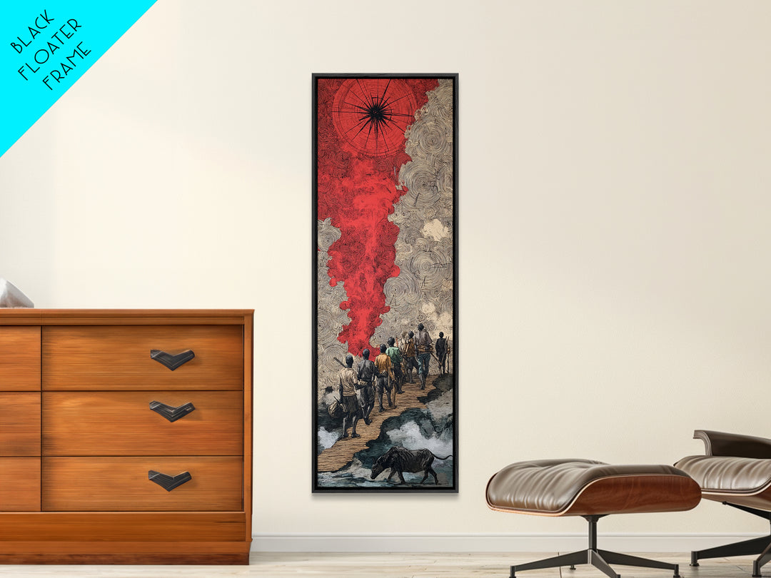 Red Smoke Forest Journey Canvas Print, African Inspired Abstract Wall Art, Travelers Path Decor For Mystical Living Room