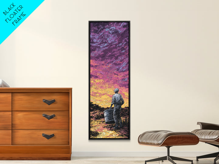 Lone Basket Carrier Under Purple Sunset, Canvas Print, African Landscape, Afrocentric Wall Art, Rural Home Decor Gift For Her