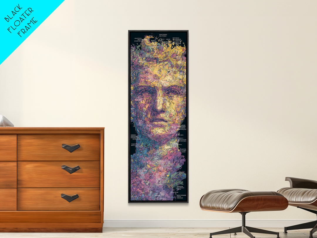 Blindfolded Abstract Face In Gold And Violet, Canvas Print, Modern Black Art, Afrocentric Decor, Contemporary Wall Art Gift