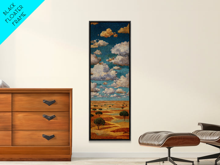 Dramatic Clouds Over Golden Savanna Wall Art, African Safari Art Print, Earth Tone Landscape Decor, Rustic Canvas Print Gift