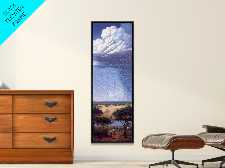 Gathering Under Vast Rain Clouds Wall Art, African Landscape Painting, Blue Sky Safari Decor, Statement Canvas Print For Home