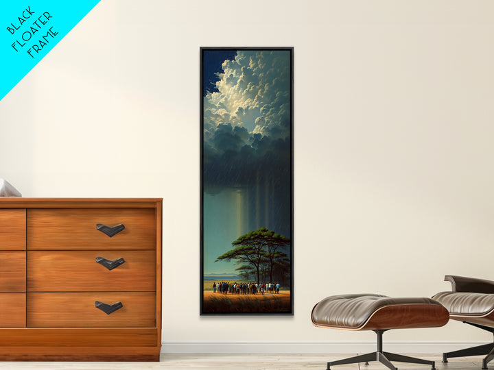 Acacia Tree Under Glowing Storm Clouds Framed Canvas Print, African Safari Wall Art, Dramatic Nature Decor Gift For Living Room