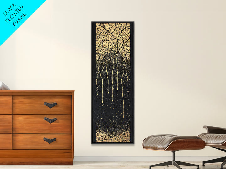 Gold Cracked Tree Roots On Black Wall Art, Abstract African Inspired Decor, Textured Canvas Print For Modern Living Room Gift