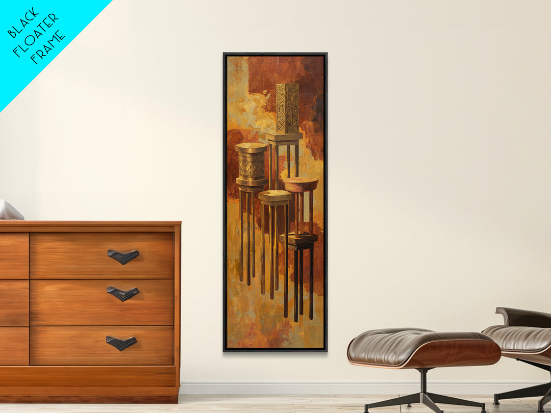 African Carved Pedestal Vessels Canvas Print, Earth Tone Tribal Decor, Elegant Cultural Wall Art For Living Room Home Decor