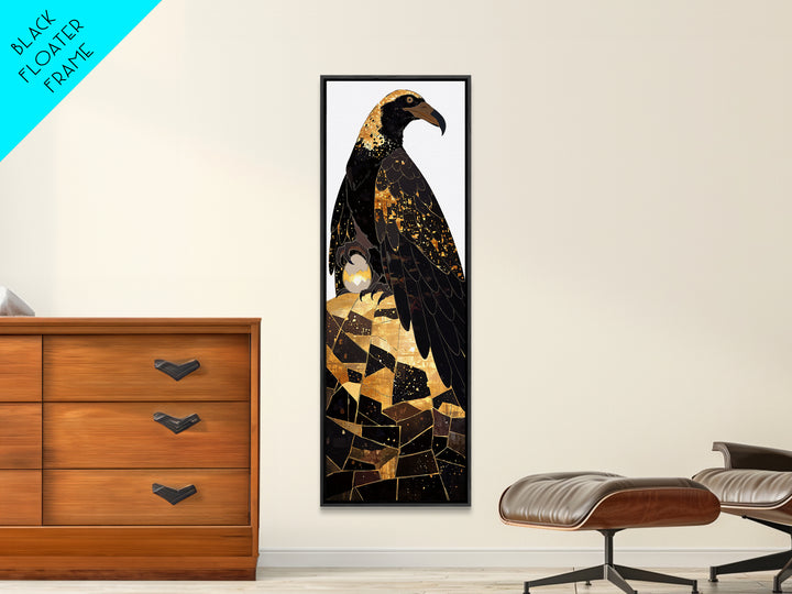 Black And Gold Falcon On Rocks Canvas Print, African Animal Art, Luxury Bird Portrait, Modern Geometric Wall Decor Unique Gift