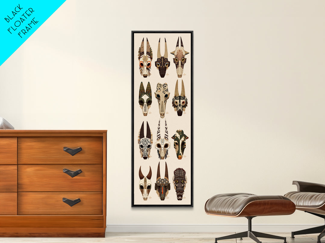 Animal Skull Mask Canvas Print, African Mask Art, Tribal Art Print, Safari Decor, Ethnic Wall Decor, Boho Home Decor Gift