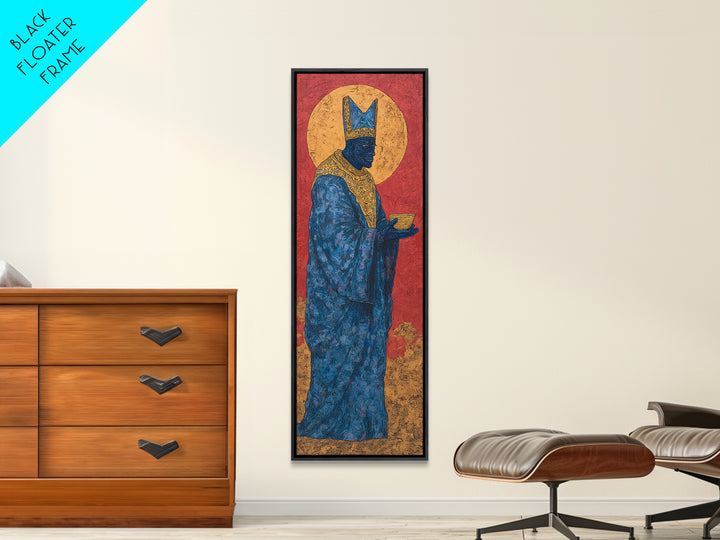 Blue African Queen Wall Art, Black Goddess Art, Golden Halo Canvas, Afrocentric Decor, Elegant Woman Portrait, Luxury Home Decor