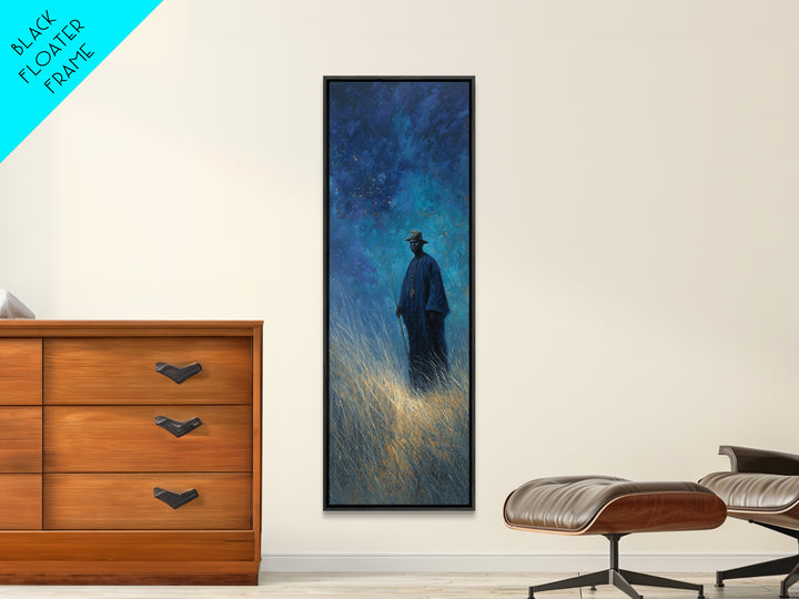 Blue Night Wanderer Wall Art, African Portrait, Mystical Wall Art, Spiritual Canvas Print, Dreamy Grassland Home Decor Gift