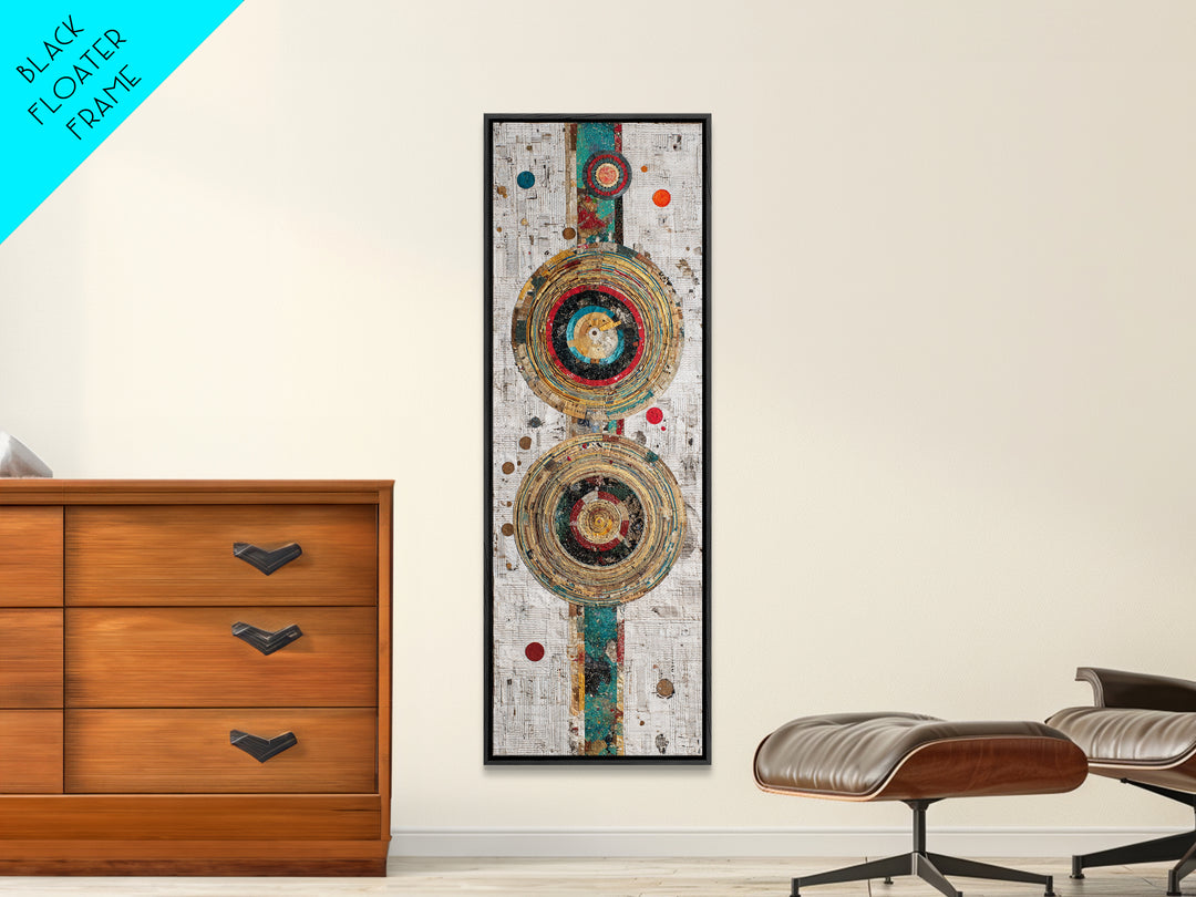 Concentric Circle Textile Canvas Print, Abstract African Art Decor, Teal Red Geometric Wall Decor, Boho Modern Home Decor