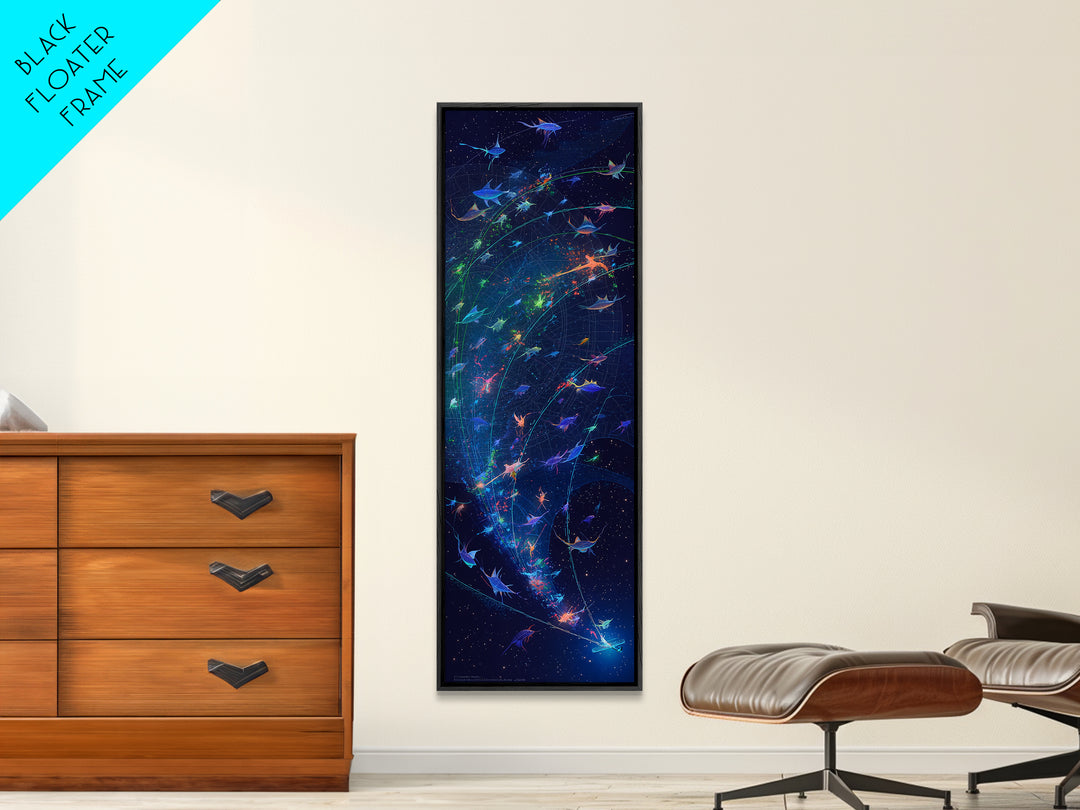 Cosmic Manta Rays In Galaxy Wall Art, Colorful Ocean Canvas Print, Celestial Sea Life, Dreamy Blue Bedroom Decor, Nature Scene Art