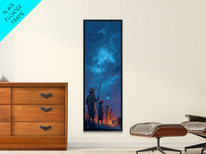 Starry Blue Storm Watchers Wall Art, Fantasy Cloudscape Canvas Print, Silhouette Adventure Decor, Mystical Night Sky, Dreamy Wall Art