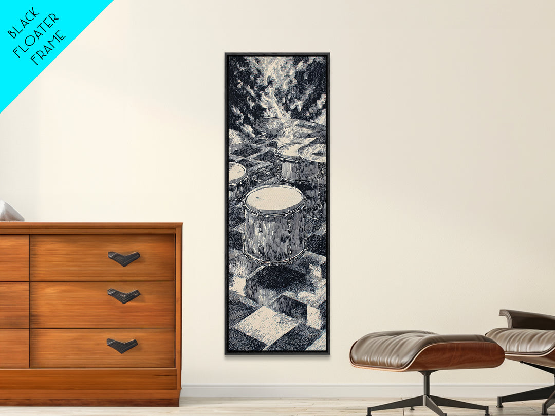 Black And White Drum Circle Canvas Print, African Wall Art, Abstract Tribal Music Decor, Minimalist Living Room Artwork Print