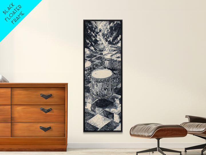 Black And White Drum Circle Canvas Print, African Wall Art, Abstract Tribal Music Decor, Minimalist Living Room Artwork Print