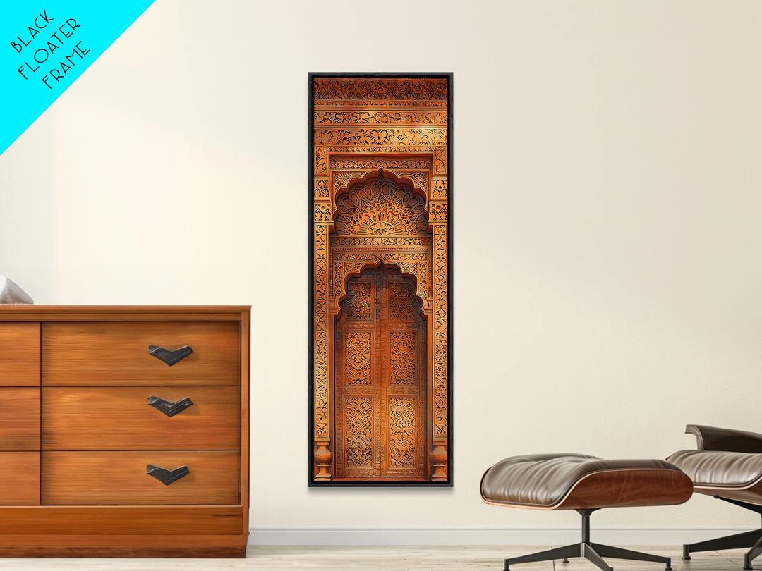 Ornate Moroccan Carved Door Framed Canvas Print, African Inspired Wall Decor, Boho Entryway Art, Rustic Home Decor Gift Print