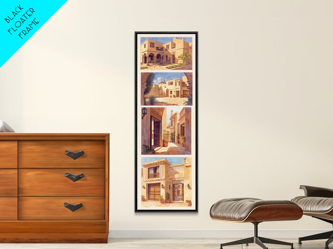 Desert Courtyard Architecture Wall Art, Morocco Travel Poster, African Inspired Decor, Sunlit Villa Canvas Print, Gift For Her