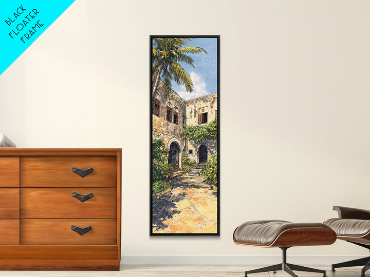 Tropical Ruin Courtyard Wall Art, Zanzibar Palm Architecture Canvas Print, African Travel Decor, Botanical Home Decor Gift